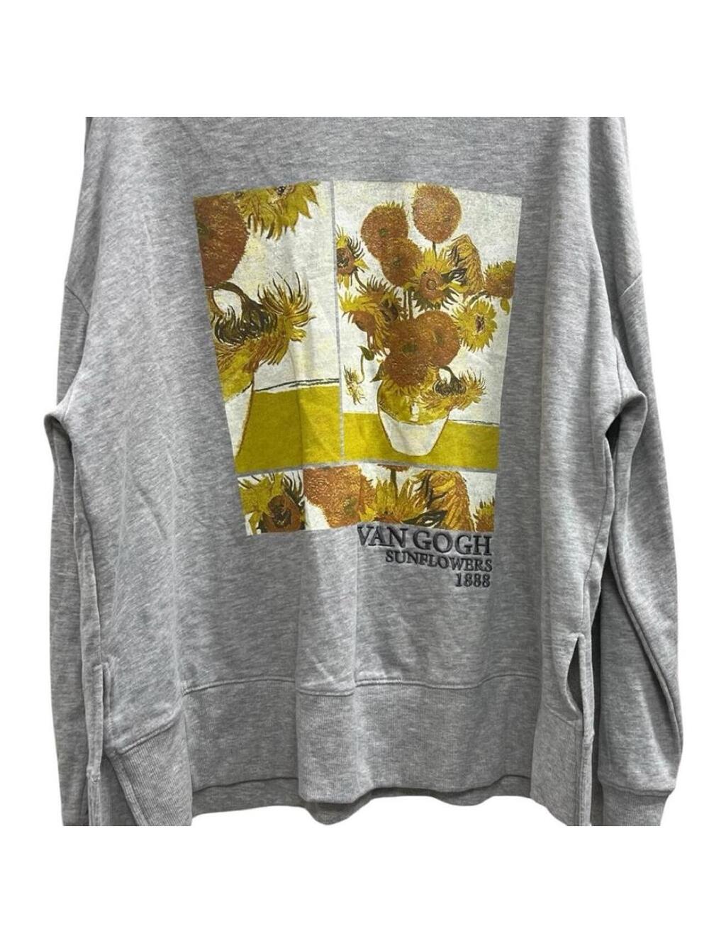 Gray embroidered Van Gogh Sunflowers Sweatshirt 1888 graphic NWT sz L